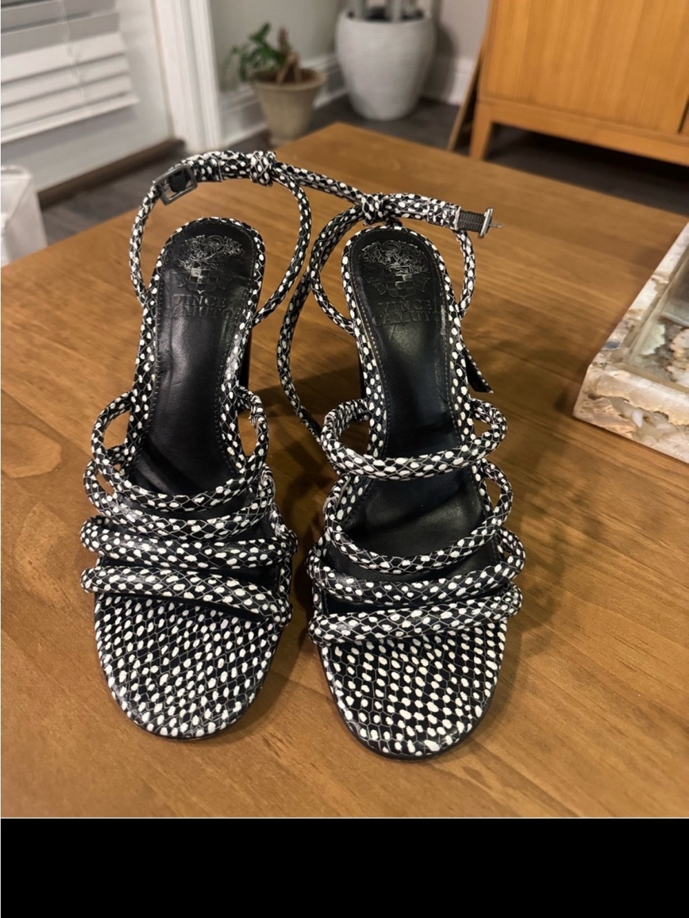 Vince Camuto Black & White Braided Strappy Heels